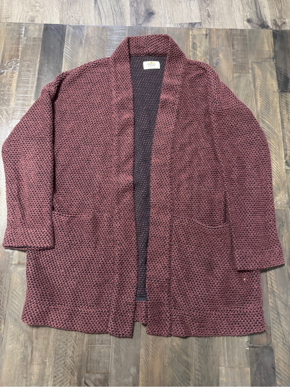 Marine Layer Womens Burgundy Textured Open Front Cardigan Sweater Small